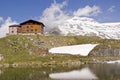 The Pfitscherjoch house with idyllic mountain lake