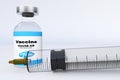 Pfizer and BioNTech american vaccine with a syringe and a container bottle in the treatment of coronavirus disease 2019 COVID-19 c