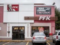 PFK Logo on a local restaurant in montreal. Poulet Frit Kentucky is the Quebec name of KFC, Kentucky Fried Chicken, in Quebec,