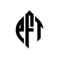 PFT circle letter logo design with circle and ellipse shape. PFT ellipse letters with typographic style. The three initials form a