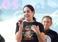 PG and E employee Stephani Isaacson speaking at the  annual Dia de los Muertos Royalty Free Stock Photo