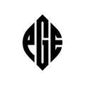 PGE circle letter logo design with circle and ellipse shape. PGE ellipse letters with typographic style. The three initials form a