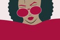 Abstract flat and simple illustration of attractive lady or fashion model in red.