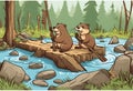 Beaver building dam with twig.Cartoon Abstract art.AI Generated Royalty Free Stock Photo