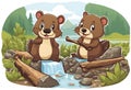 Beaver building dam with twig.Cartoon Abstract art.AI Generated Royalty Free Stock Photo
