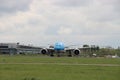 PH-BQK KLM Asia Boeing 777 idle on landing strip Aalsmeerbaan of Amsterdam Schiphol Airport in the Netherlands, parked due to canc