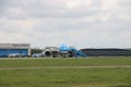 PH-BQL KLM Asia Boeing 777 idle on landing strip Aalsmeerbaan of Amsterdam Schiphol Airport in the Netherlands, parked due to canc Royalty Free Stock Photo