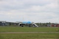 PH-BQM KLM Asia Boeing 777 idle on landing strip Aalsmeerbaan of Amsterdam Schiphol Airport in the Netherlands, parked due to canc Royalty Free Stock Photo