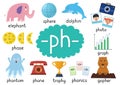 Ph digraph spelling rule educational poster set for kids Royalty Free Stock Photo