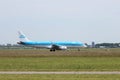 PH-EXC KLM Cityhopper Embraer ERJ-190STD Aircraft landing at the Polderbaan 36L-18R at the Amsterdam Schiphol airport in the Nethe