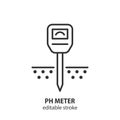 Ph meter for soil line icon. Ph tester outline vector symbol. Editable stroke