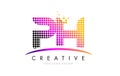 PH P H Letter Logo Design with Magenta Dots and Swoosh