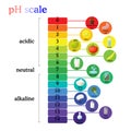 PH scale diagram with corresponding acidic or alkaline values for common substances, food, household chemicals Royalty Free Stock Photo