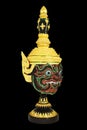 `Pha Rahu` design in Thai traditional actor`s mask or Khon mask with pedestal design high detail