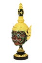 `Pha Rahu` design in Thai traditional actor`s mask or Khon mask with pedestal design high detail
