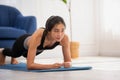 Phalankasana, Plank posture, working out, wearing sportswear, Asian woman practicing yoga, performing push ups or press ups