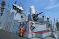 The Phalanx gun on the deck of US Navy guided-missile destroyer USS Farragut