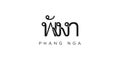 Phang Nga in the Thailand emblem. The design features a geometric style, vector illustration with bold typography in a modern font