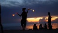 PHANGAN, THAILAND - 23 MARCH 2019 Zen Beach. Silhouettes of performers on beach during sunset. Silhouettes of young anonymous