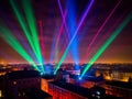 Phantastic red and Blue colored lasershow.Generative AI Royalty Free Stock Photo