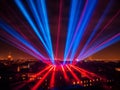 Phantastic red and Blue colored lasershow.Generative AI Royalty Free Stock Photo