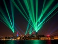 Phantastic red and Blue colored lasershow.Generative AI Royalty Free Stock Photo