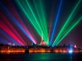 Phantastic red and Blue colored lasershow.Generative AI Royalty Free Stock Photo