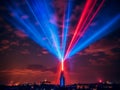 Phantastic red and Blue colored lasershow.Generative AI Royalty Free Stock Photo