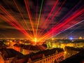 Phantastic red and Blue colored lasershow.Generative AI Royalty Free Stock Photo