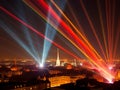 Phantastic red and Blue colored lasershow.Generative AI Royalty Free Stock Photo