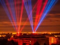 Phantastic red and Blue colored lasershow.Generative AI Royalty Free Stock Photo