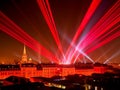 Phantastic red and Red colored lasershow.Generative AI Royalty Free Stock Photo