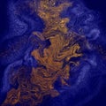 Phantom Blue with gold modern background. Starry Night marble effect painting