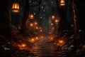 Phantom Forest Lanterns Lanternlit path through Royalty Free Stock Photo