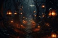 Phantom Forest Lanterns Lanternlit path through Royalty Free Stock Photo