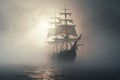 Phantom Ship Sailing in Mist Phantom ship Royalty Free Stock Photo