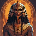 Pharaoh, cartoon style illustration, Egyptian leader portrait