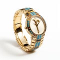 Pharaoh-inspired Gold Watch With Blue And Red Stripes For Women Royalty Free Stock Photo