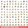 100 pharaoh tomb icons set, color line style Royalty Free Stock Photo