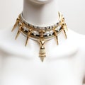 Pharaohess Inspired Gold Spike Choker With Skull And Studs