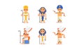Pharaohs of Ancient Egypt In Different Clothes And On The Throne Vector Illustration Set Isolated On White Background