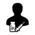 Pharma industry icon vector with vaccine syringe male user person profile avatar symbol for medical and healthcare treatment