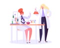 Pharmaceutic Laboratory Research Concept. Scientists Characters Working in Chemistry Lab with Medical Equipment Royalty Free Stock Photo