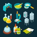 Pharmaceutical and chemical industry isometric illustrations Royalty Free Stock Photo