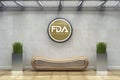 Reception Area of Pharma company showing on wall FDA Registered Facility. approved