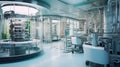 Pharmaceutical factory. Interior of a high-tech plant or lab. Chemical or medical laboratory. AI Generated Royalty Free Stock Photo