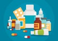 Pharmaceutical illustration of medical bottles