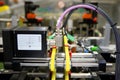 Pharmaceutical industry, medicine pills are filling in the plastic bottle on production line machine conveyor at the Royalty Free Stock Photo