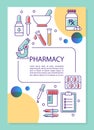 Pharmaceutical industry poster template layout. Drugs production. Banner, booklet, leaflet print design with linear