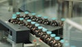 Pharmaceutical industry. Production line machine conveyor at factory with bottles. pharmaceutical production of liquid Royalty Free Stock Photo